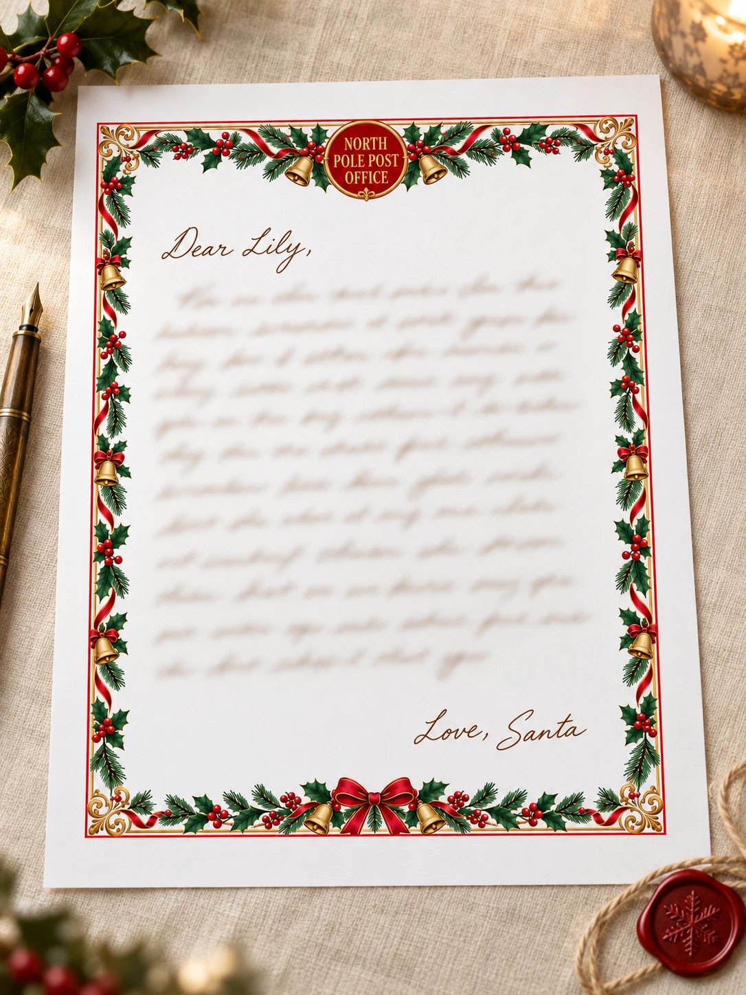 A personalized letter from Santa on classic stationery, ready to print at home